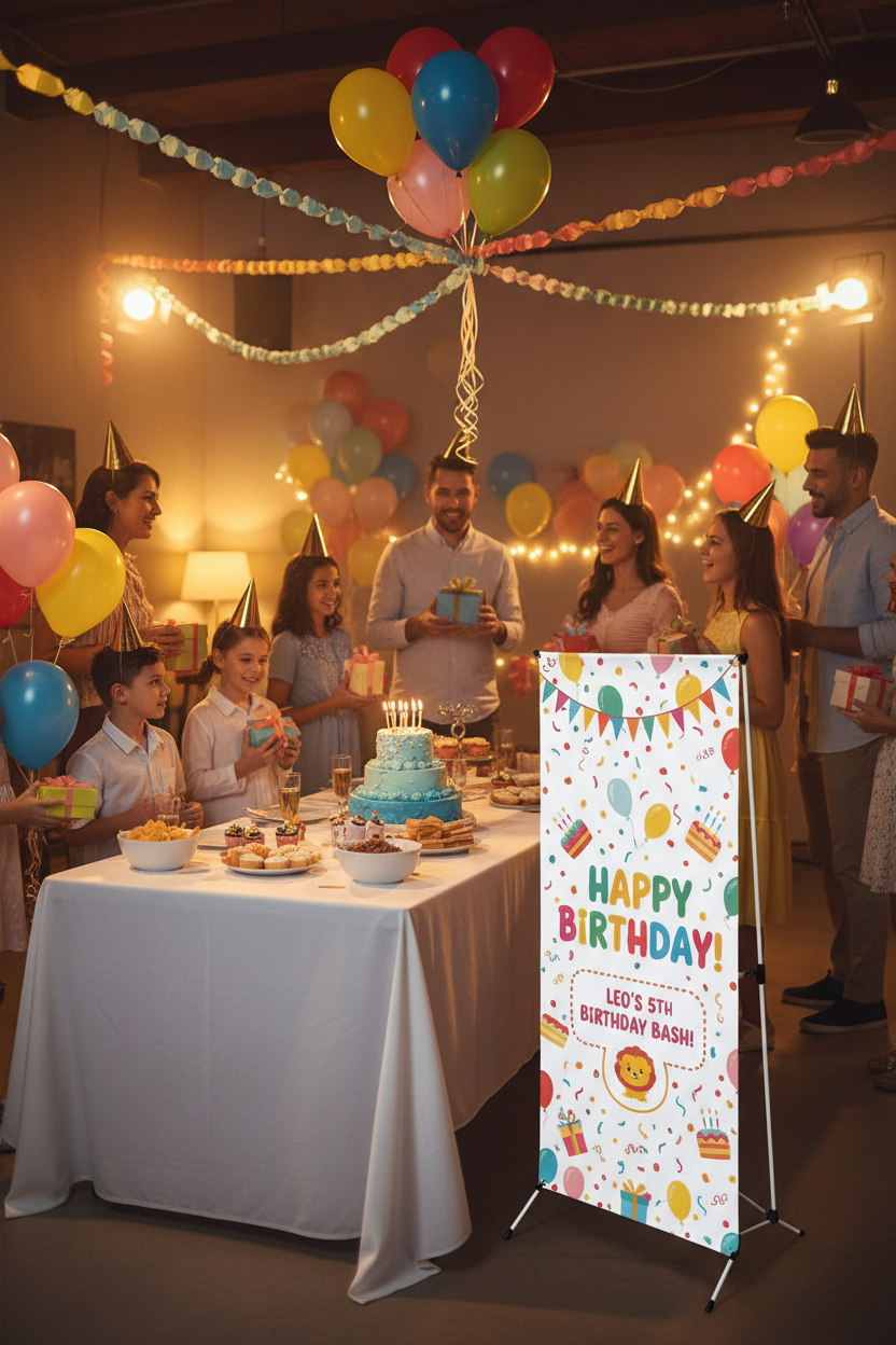 Economy X-Stand Banner – Birthday Party