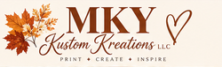 MKY Kustom Kreations autumn logo in cream rust and warm brown
