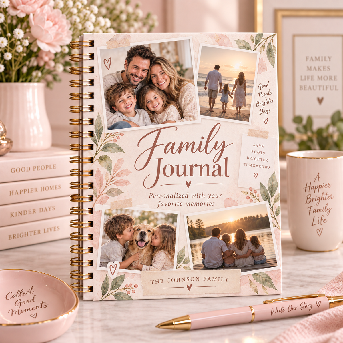 Personalized family journal with custom family photo collage cover